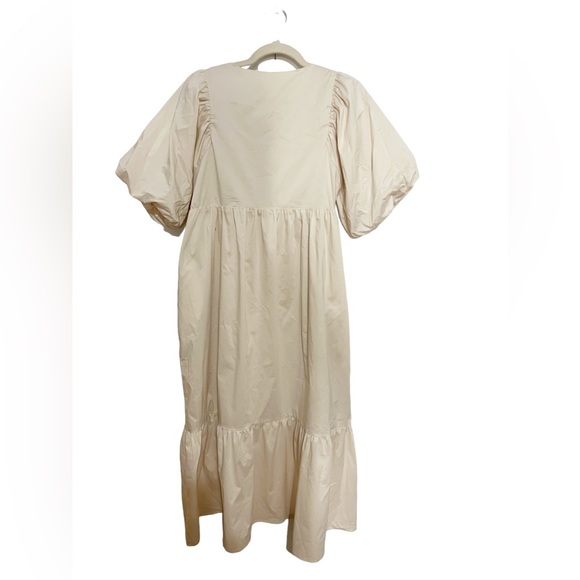 Balloon Sleeve Midi Dress, with side pockets and double layer. - Picture 5 of 9